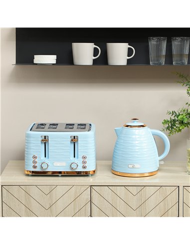 HOMCOM 3000W 1.7L Kettle & 4 Slice Toaster, Kettle and Toaster Set with 7 Browning Controls and Crumb Tray, Light Blue