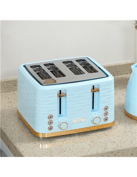 HOMCOM 3000W 1.7L Kettle & 4 Slice Toaster, Kettle and Toaster Set with 7 Browning Controls and Crumb Tray, Light Blue
