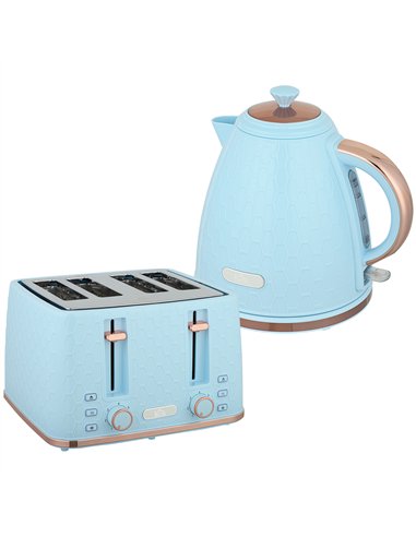 HOMCOM Kettle and Toaster Set, 1.7L 3000W Fast Boil Jug Kettle, 4 Slice Toaster with 7 Level Browning Controls, Light Blue