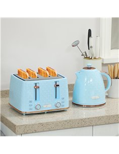 HOMCOM Kettle and Toaster Set, 1.7L 3000W Fast Boil Jug Kettle, 4 Slice Toaster with 7 Level Browning Controls, Light Blue 2