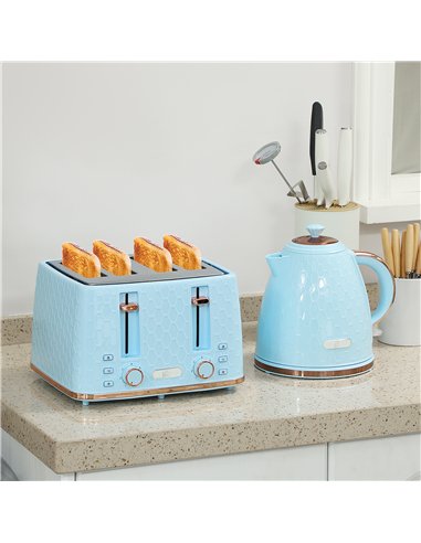 HOMCOM Kettle and Toaster Set, 1.7L 3000W Fast Boil Jug Kettle, 4 Slice Toaster with 7 Level Browning Controls, Light Blue