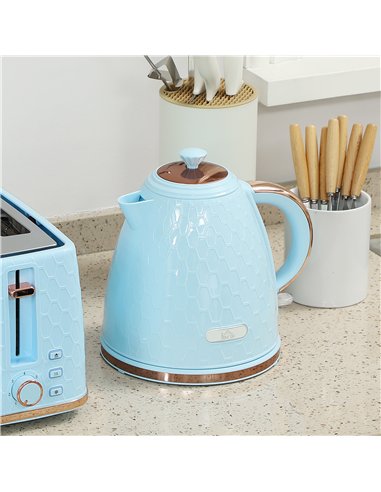 HOMCOM Kettle and Toaster Set, 1.7L 3000W Fast Boil Jug Kettle, 4 Slice Toaster with 7 Level Browning Controls, Light Blue