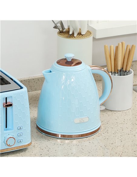 HOMCOM Kettle and Toaster Set, 1.7L 3000W Fast Boil Jug Kettle, 4 Slice Toaster with 7 Level Browning Controls, Light Blue