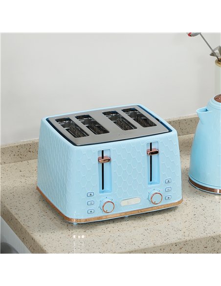 HOMCOM Kettle and Toaster Set, 1.7L 3000W Fast Boil Jug Kettle, 4 Slice Toaster with 7 Level Browning Controls, Light Blue