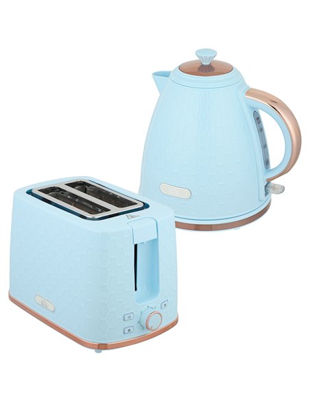 HOMCOM 1.7L 3000W Fast Boil Kettle & 2 Slice Toaster Set, Kettle and Toaster Set with Auto Shut Off, Browning Controls, Light Bl