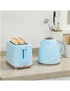 HOMCOM 1.7L 3000W Fast Boil Kettle & 2 Slice Toaster Set, Kettle and Toaster Set with Auto Shut Off, Browning Controls, Light Bl 2