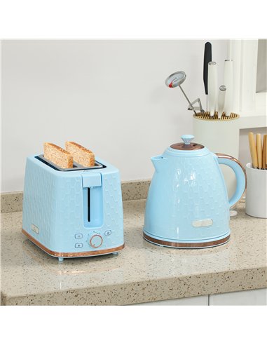 HOMCOM 1.7L 3000W Fast Boil Kettle & 2 Slice Toaster Set, Kettle and Toaster Set with Auto Shut Off, Browning Controls, Light Bl