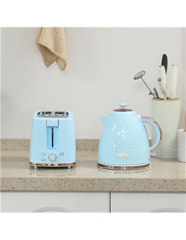 HOMCOM 1.7L 3000W Fast Boil Kettle & 2 Slice Toaster Set, Kettle and Toaster Set with Auto Shut Off, Browning Controls, Light Bl