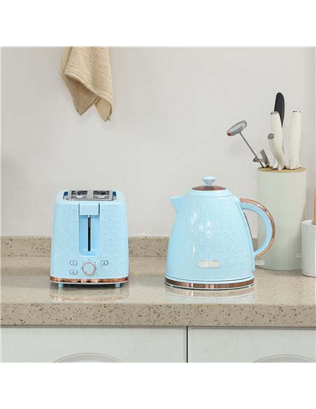 HOMCOM 1.7L 3000W Fast Boil Kettle & 2 Slice Toaster Set, Kettle and Toaster Set with Auto Shut Off, Browning Controls, Light Bl