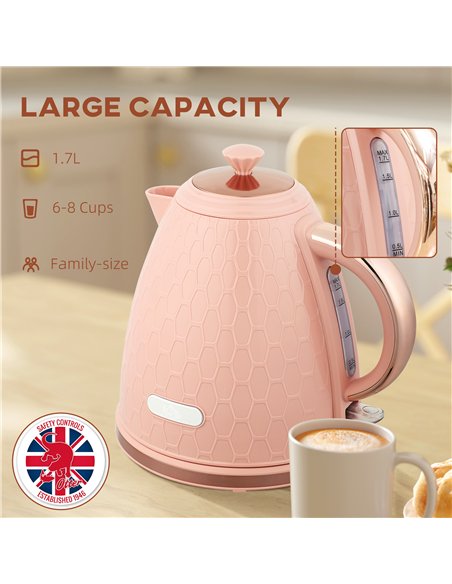 HOMCOM 3kW Rapid Boil Honeycomb Kettle - Light Pink