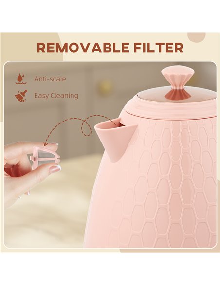 HOMCOM 3kW Rapid Boil Honeycomb Kettle - Light Pink