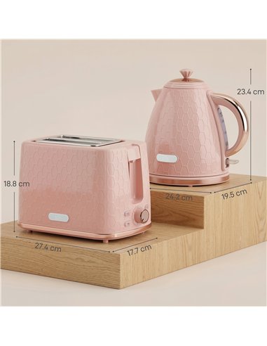 HOMCOM 1.7L 3000W Fast Boil Kettle & 2 Slice Toaster Set, Kettle and Toaster Set with Auto Shut Off, Browning Controls, Light Pi