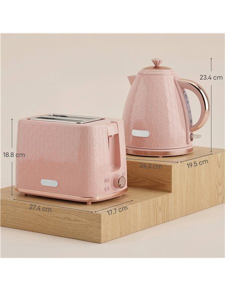 HOMCOM 1.7L 3000W Fast Boil Kettle & 2 Slice Toaster Set, Kettle and Toaster Set with Auto Shut Off, Browning Controls, Light Pi