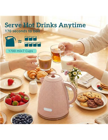 HOMCOM 1.7L 3000W Fast Boil Kettle & 2 Slice Toaster Set, Kettle and Toaster Set with Auto Shut Off, Browning Controls, Light Pi