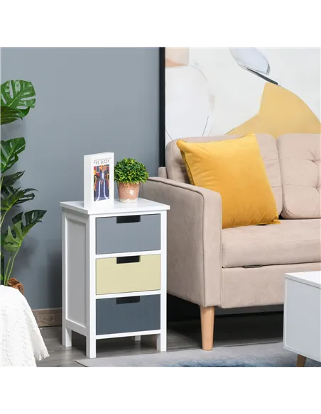 HOMCOM 3 Drawer Storage Tower, Dresser Chest with Wood Top, Organiser Unit for Closets Bedroom Nursery Room Hallway