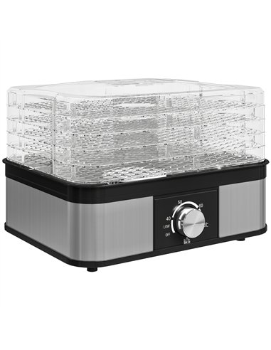HOMCOM 5 Tier Food Dehydrator, 245W Stainless Steel Food Dryer Machine with Adjustable Temperature for Drying Fruit, Meat, Veget
