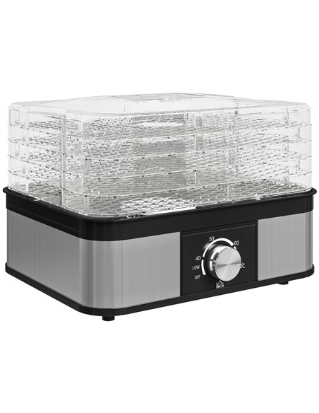 HOMCOM 5 Tier Food Dehydrator, 245W Stainless Steel Food Dryer Machine with Adjustable Temperature for Drying Fruit, Meat, Veget