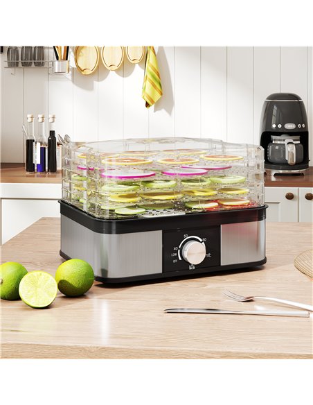 HOMCOM 5 Tier Food Dehydrator, 245W Stainless Steel Food Dryer Machine with Adjustable Temperature for Drying Fruit, Meat, Veget