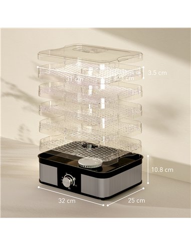 HOMCOM 5 Tier Food Dehydrator, 245W Stainless Steel Food Dryer Machine with Adjustable Temperature for Drying Fruit, Meat, Veget