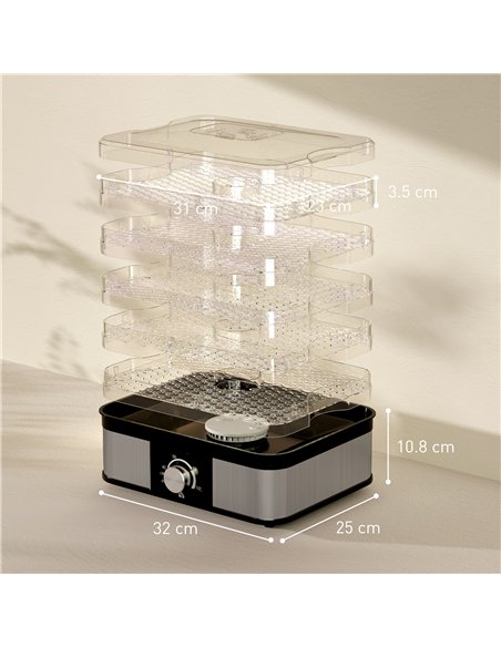 HOMCOM 5 Tier Food Dehydrator, 245W Stainless Steel Food Dryer Machine with Adjustable Temperature for Drying Fruit, Meat, Veget