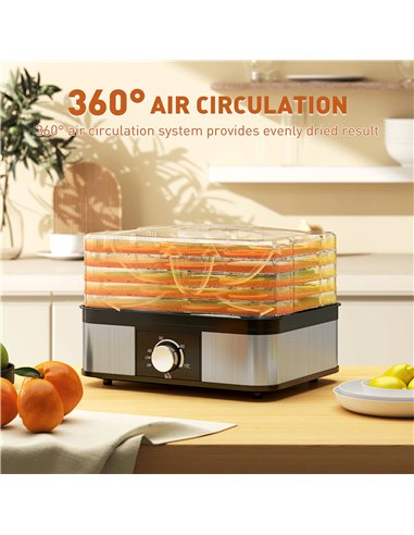HOMCOM 5 Tier Food Dehydrator, 245W Stainless Steel Food Dryer Machine with Adjustable Temperature for Drying Fruit, Meat, Veget