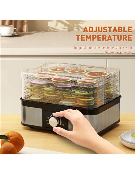HOMCOM 5 Tier Food Dehydrator, 245W Stainless Steel Food Dryer Machine with Adjustable Temperature for Drying Fruit, Meat, Veget
