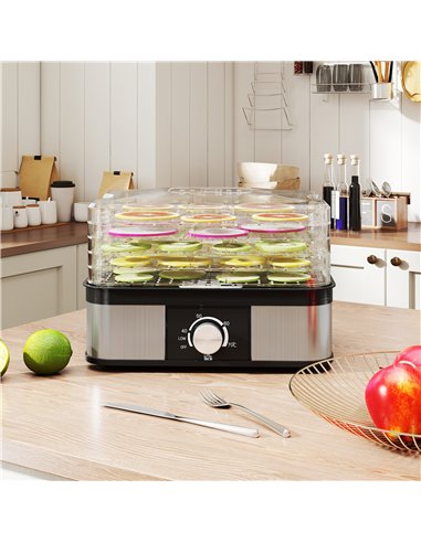 HOMCOM 5 Tier Food Dehydrator, 245W Stainless Steel Food Dryer Machine with Adjustable Temperature for Drying Fruit, Meat, Veget