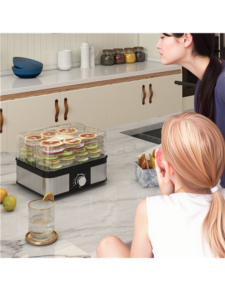 HOMCOM 5 Tier Food Dehydrator, 245W Stainless Steel Food Dryer Machine with Adjustable Temperature for Drying Fruit, Meat, Veget