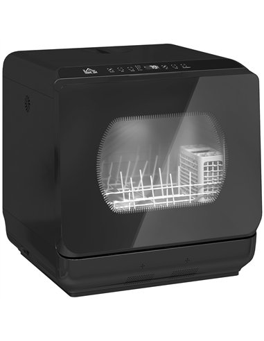 HOMCOM Table Top Dishwasher with Built-in 6L Water Tank, Mini Countertop Dishwasher with 6 Programs, 4 Place Settings, Black