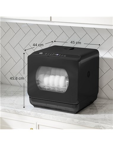 HOMCOM Table Top Dishwasher with Built-in 6L Water Tank, Mini Countertop Dishwasher with 6 Programs, 4 Place Settings, Black