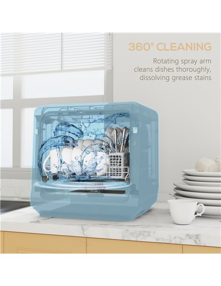 HOMCOM Table Top Dishwasher with Built-in 6L Water Tank, Mini Countertop Dishwasher with 6 Programs, 4 Place Settings, Black