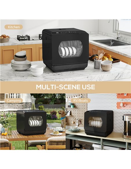 HOMCOM Table Top Dishwasher with Built-in 6L Water Tank, Mini Countertop Dishwasher with 6 Programs, 4 Place Settings, Black