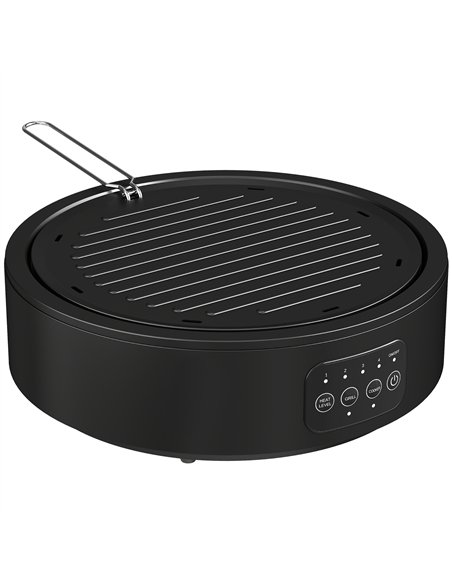 HOMCOM Electric Ceramic Hob with Grill Plate, Multifunctional 36cm Plug in Electric Hob with 4 Heat Levels for All Type Pot