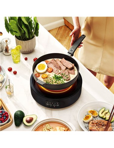 HOMCOM Electric Ceramic Hob with Grill Plate, Multifunctional 36cm Plug in Electric Hob with 4 Heat Levels for All Type Pot