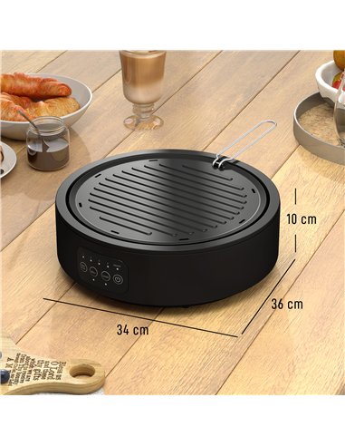 HOMCOM Electric Ceramic Hob with Grill Plate, Multifunctional 36cm Plug in Electric Hob with 4 Heat Levels for All Type Pot