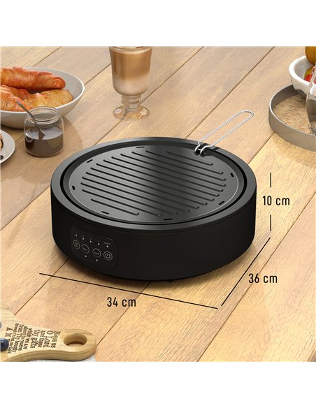 HOMCOM Electric Ceramic Hob with Grill Plate, Multifunctional 36cm Plug in Electric Hob with 4 Heat Levels for All Type Pot