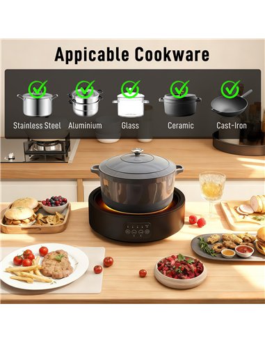 HOMCOM Electric Ceramic Hob with Grill Plate, Multifunctional 36cm Plug in Electric Hob with 4 Heat Levels for All Type Pot