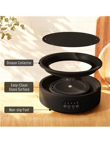 HOMCOM Electric Ceramic Hob with Grill Plate, Multifunctional 36cm Plug in Electric Hob with 4 Heat Levels for All Type Pot