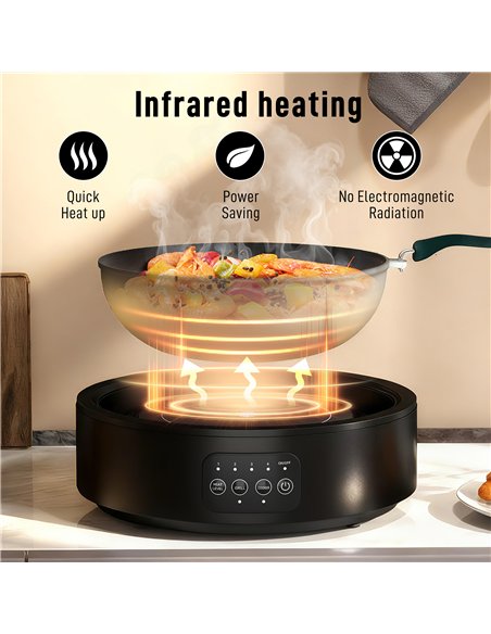 HOMCOM Electric Ceramic Hob with Grill Plate, Multifunctional 36cm Plug in Electric Hob with 4 Heat Levels for All Type Pot