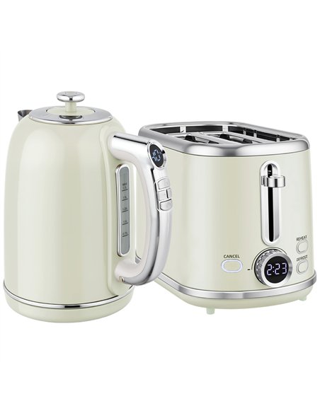 HOMCOM Polished Retro 40-100°C Kettle and Toaster Set - Grey