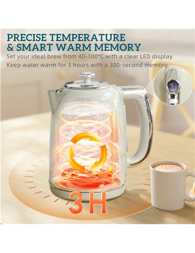 HOMCOM Polished Retro 40-100°C Kettle and Toaster Set - Grey