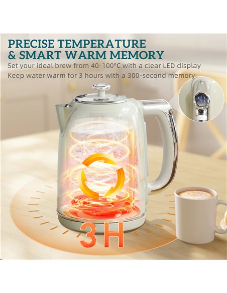 HOMCOM Polished Retro 40-100°C Kettle and Toaster Set - Grey