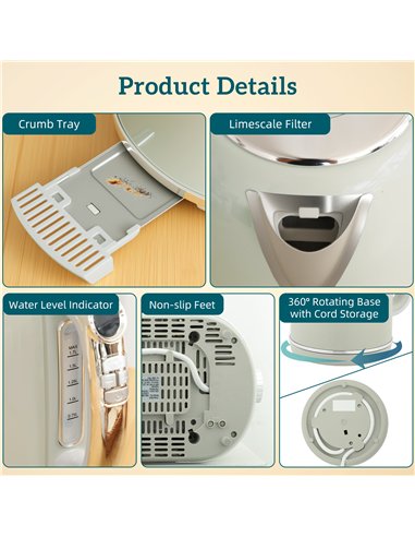 HOMCOM Polished Retro 40-100°C Kettle and Toaster Set - Grey