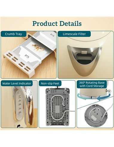 HOMCOM Retro Toaster and Kettle Set - Cream