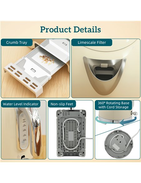 HOMCOM Retro Toaster and Kettle Set - Cream