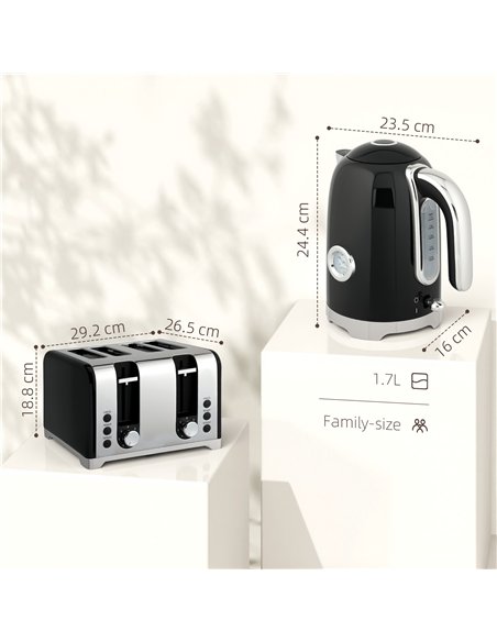 HOMCOM Retro 3000W Kettle and Toaster Set - Black