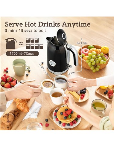 HOMCOM Retro 3000W Kettle and Toaster Set - Black