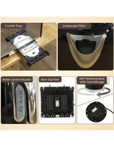 HOMCOM Retro 3000W Kettle and Toaster Set - Black