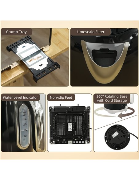 HOMCOM Retro 3000W Kettle and Toaster Set - Black