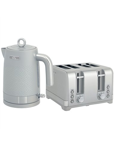 HOMCOM Sleek Textured Kettle and Four-Slice Toaster Set - Grey